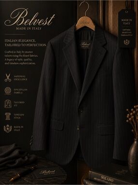 Men's Black Pinstripe Suit Jacket - Made in Italy